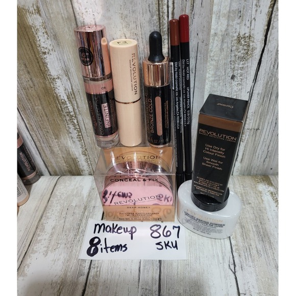 Makeup Revolution 8Item Cosmetic Bundle Concealer Foundation Powder Liner Blush - Picture 5 of 8